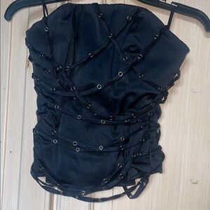 bebe Black Strapless Blouse with Eyelet Design
